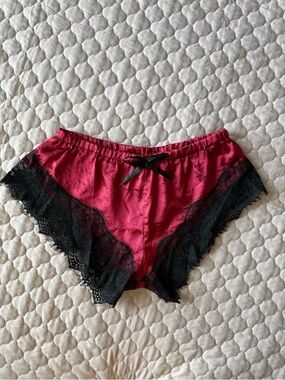 sexy satin red & black lingerie sleep shorts